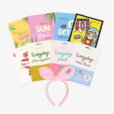 Skin Type Sheet Mask Collection with Bow Bunny Hairband (Value $30.45)