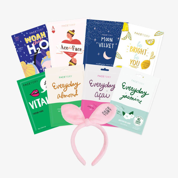 Skin Type Sheet Mask Collection with Bow Bunny Hairband (Value $30.45)
