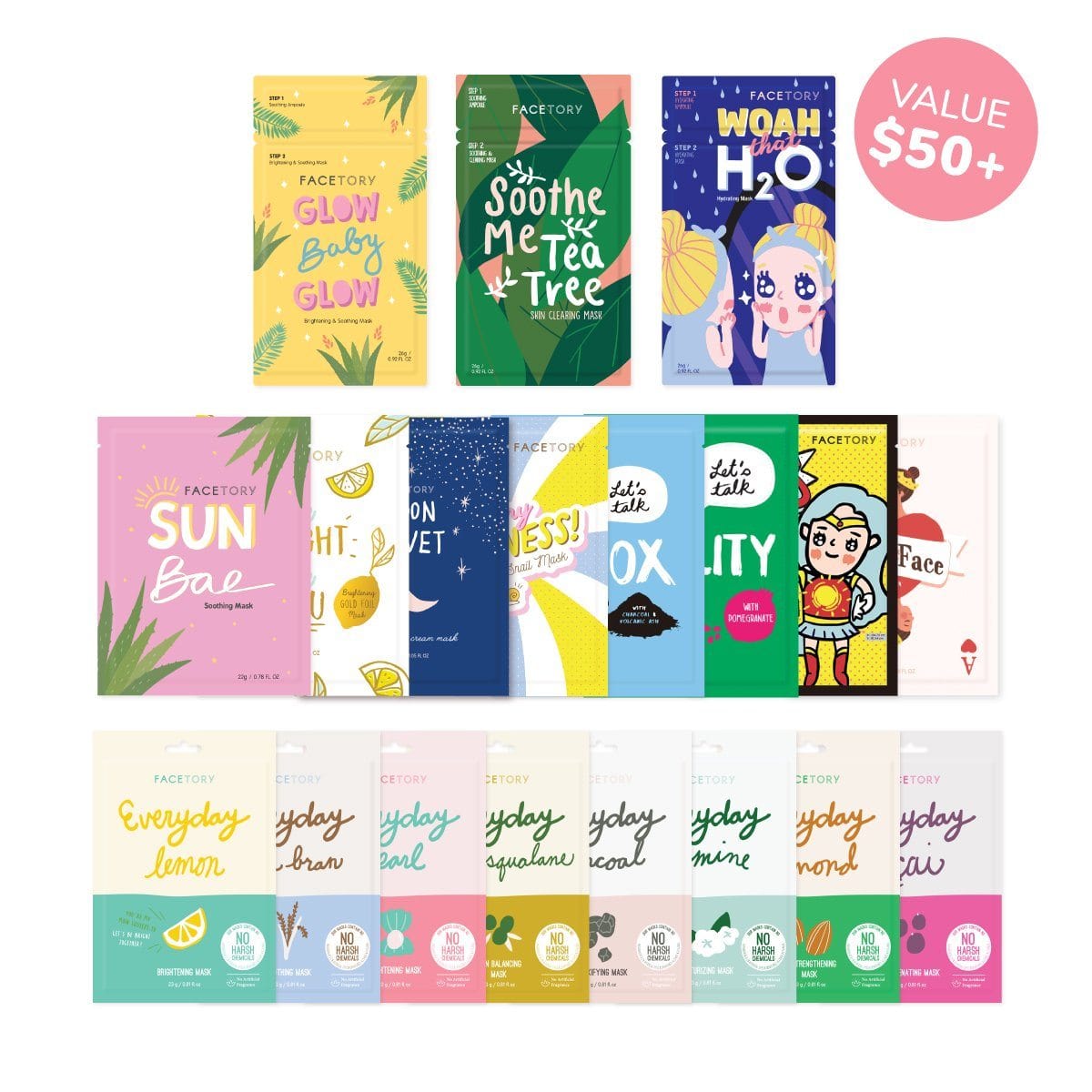 efterår Sæt tøj væk Vurdering FaceTory Sheet Mask Collections (Value $50+)